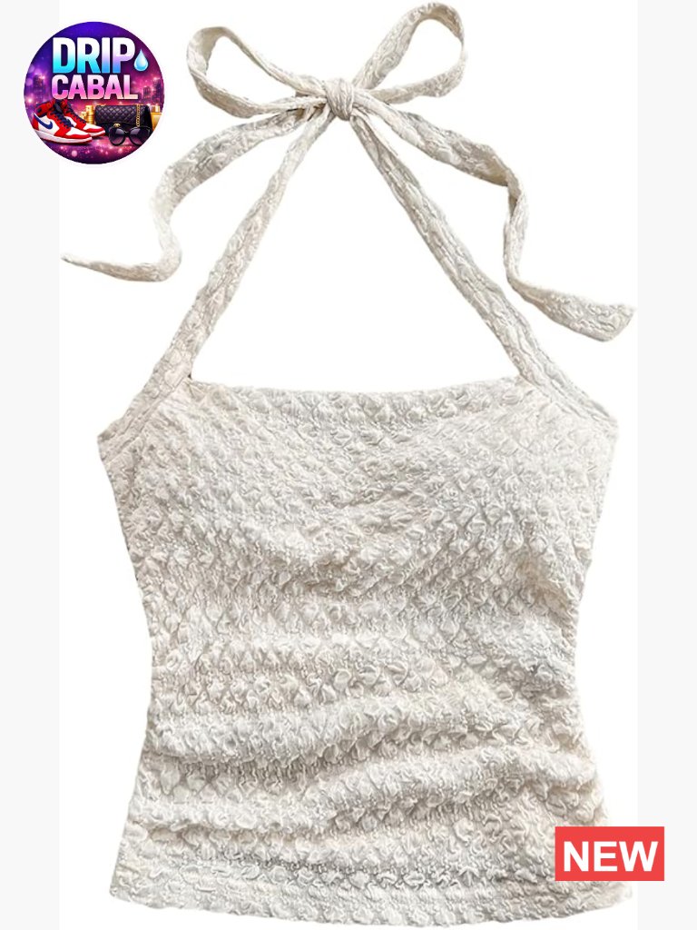 Women's Halter Crop Top Sleeveless Tie Back Textured Beach Vacation Top
